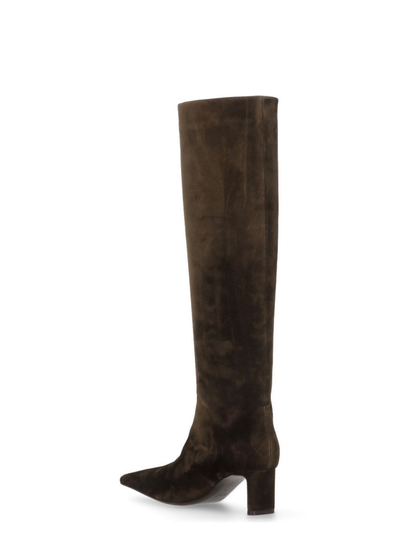 Khaite Knee-High Brown Suede Leather Boots