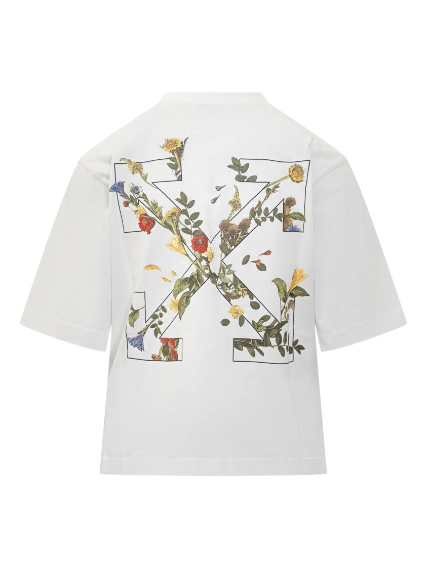 Off-White Cropped Floral Arrow Graphic Cotton T-Shirt