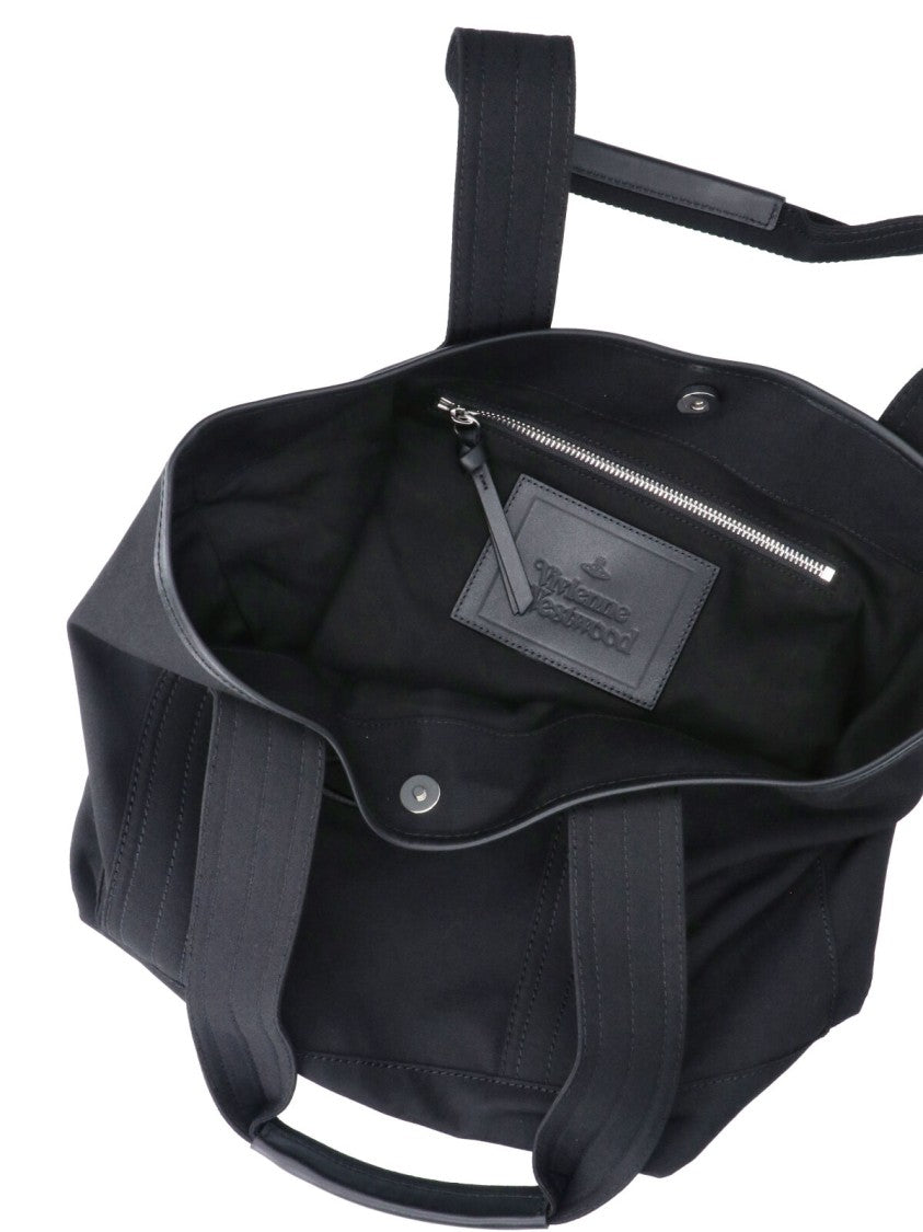 Vivienne Westwood Black Small Grant Embroidered Fabric Tote Bag