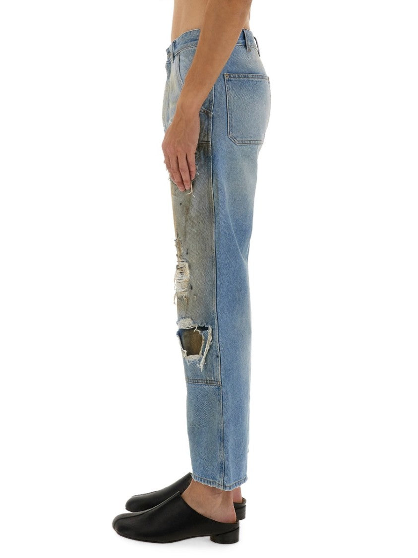 Mm6 By Maison Margiela Relaxed Fit Distressed Light Blue Denim Jeans