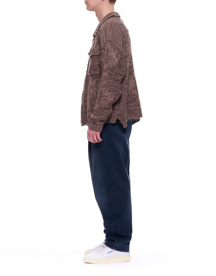 Tela Cruda Brown Melange Wide Cropped Knit Overshirt