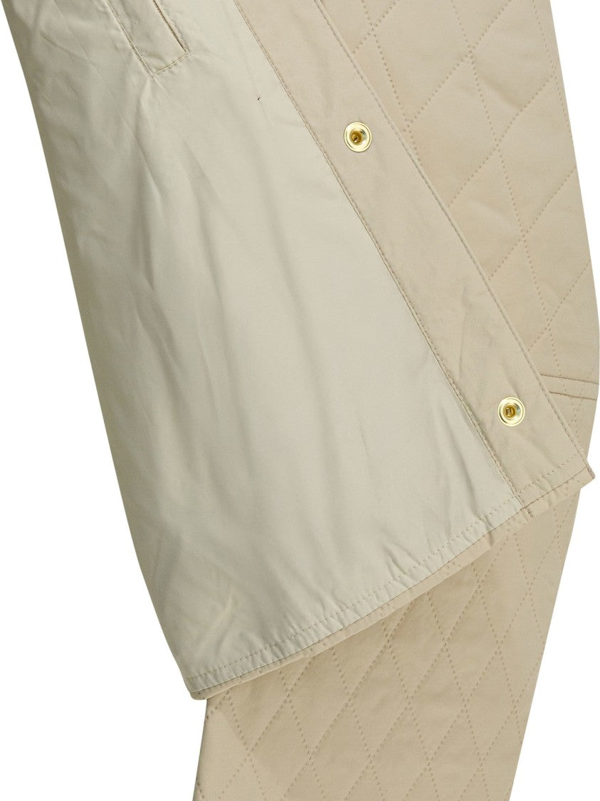 Barbour Beige Quilted Jacket With Corduroy Collar And Diamond Pattern