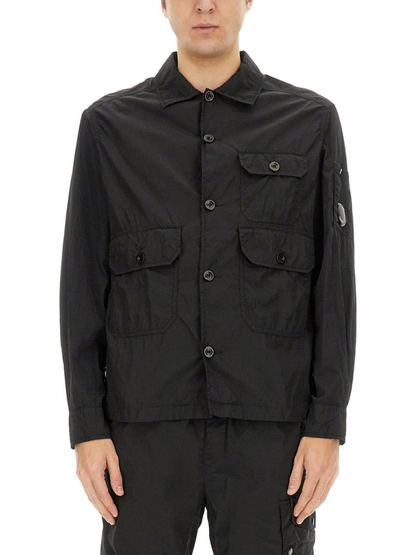 C.P. Company Black Gabardine Jacket With Button-Up Front