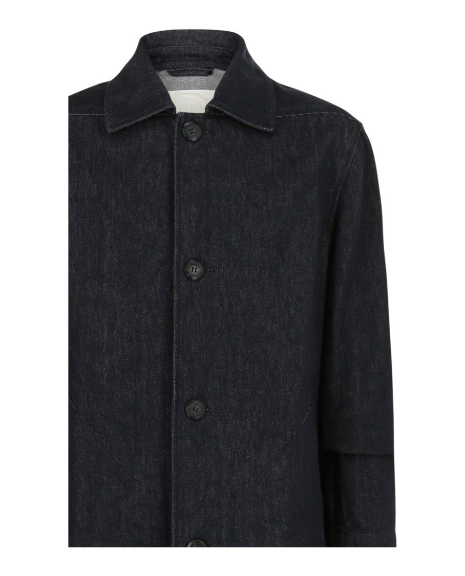 Ferragamo Dark Wash Denim Jacket With Button Closure