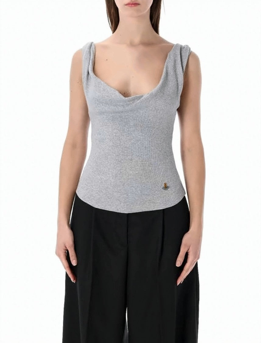 Vivienne Westwood Ribbed Knit Sleeveless Top With Draped Cowl Neckline