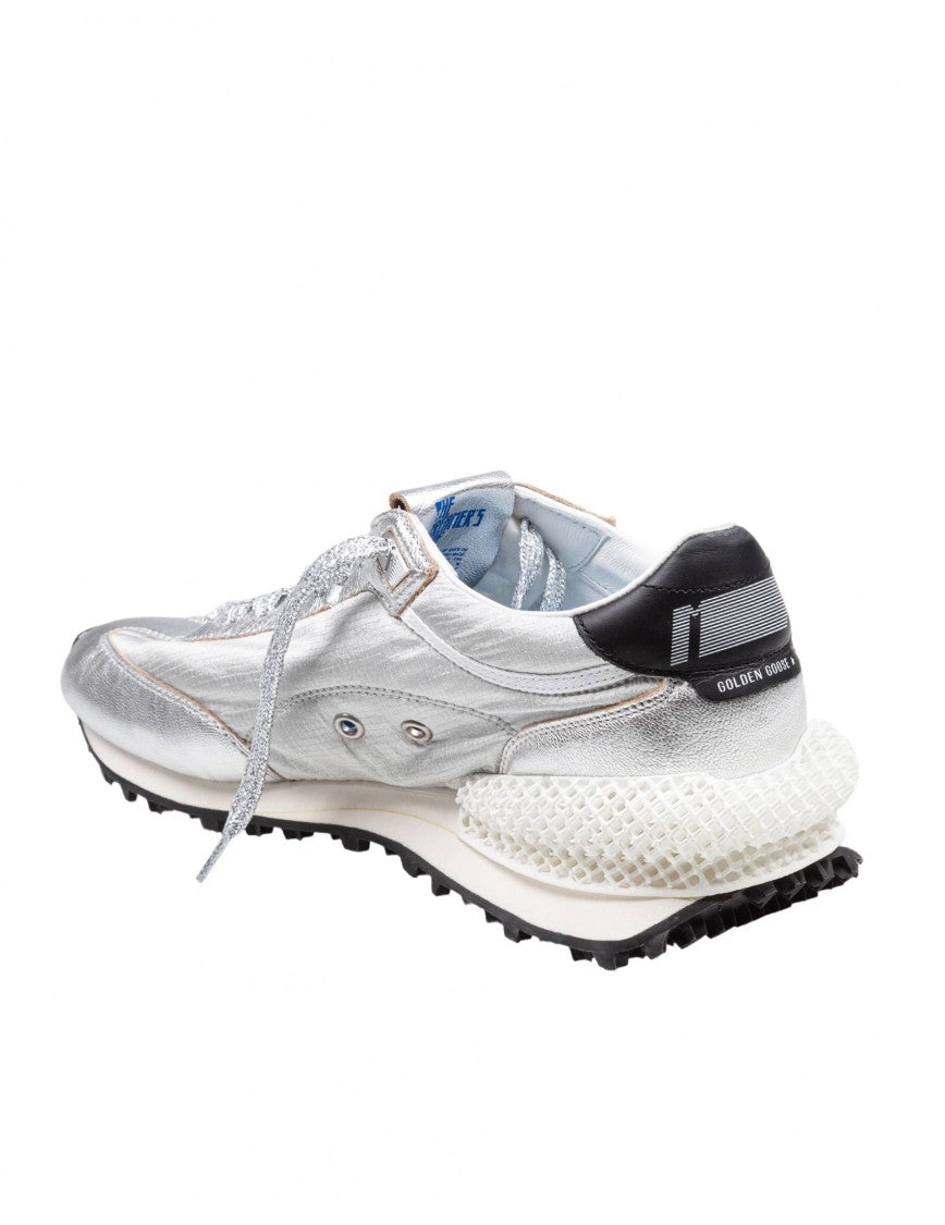 Golden Goose Running Sneakers In Leather And Nylon Silver/Black