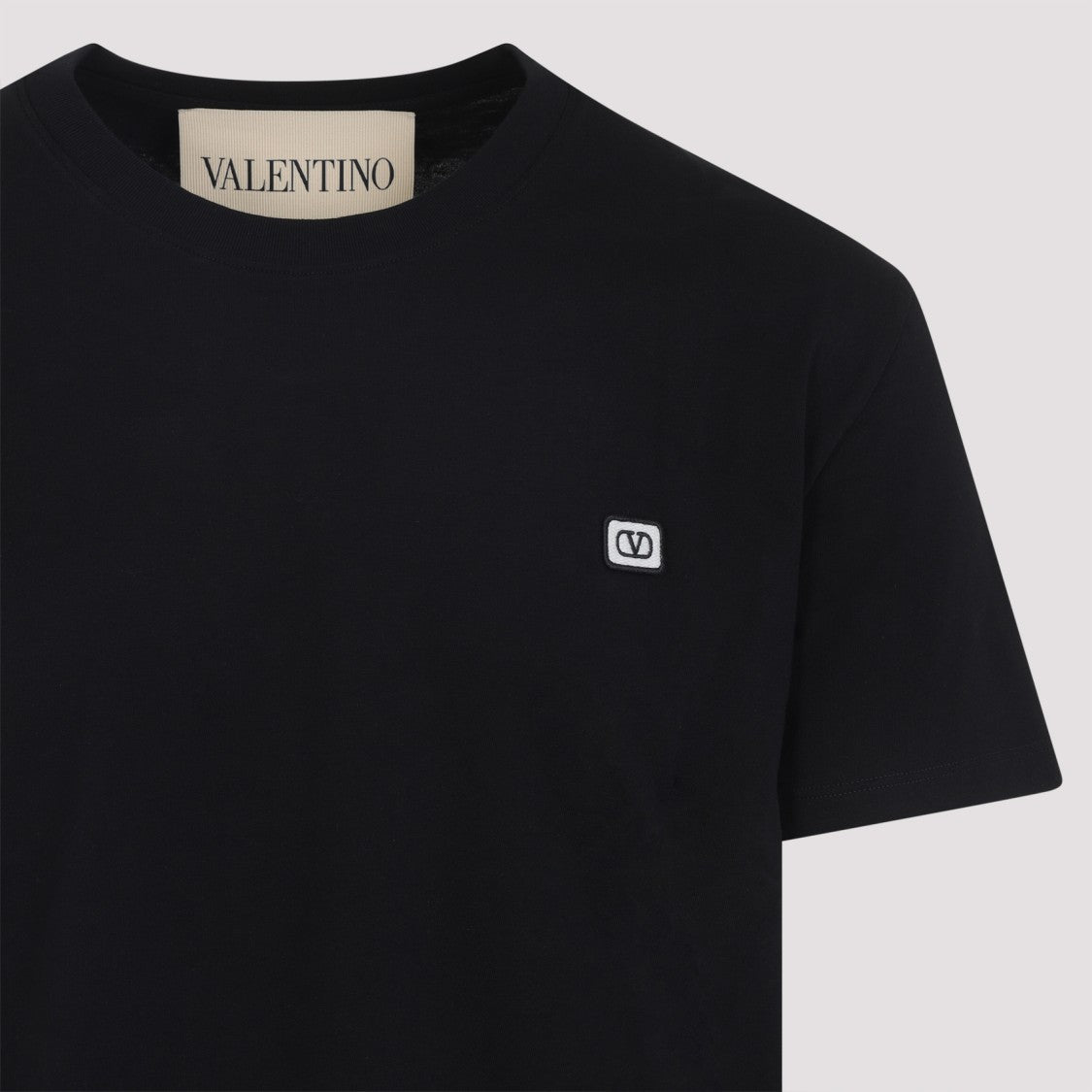 Valentino Minimalist Black Cotton T-Shirt With Vlogo Patch