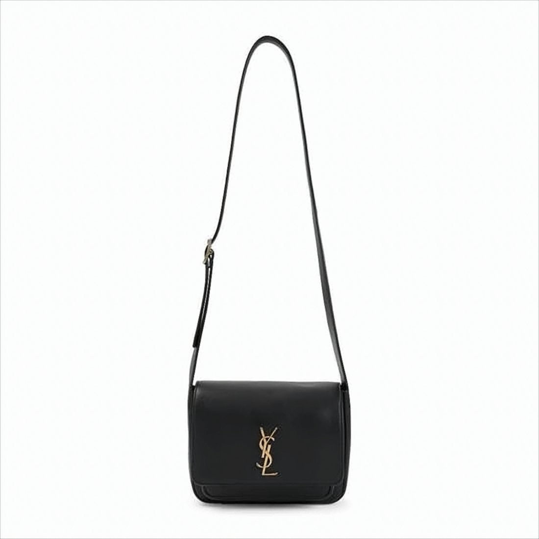 Saint Laurent Calfskin Leather Shoulder Bag With Brass Logo Emblem