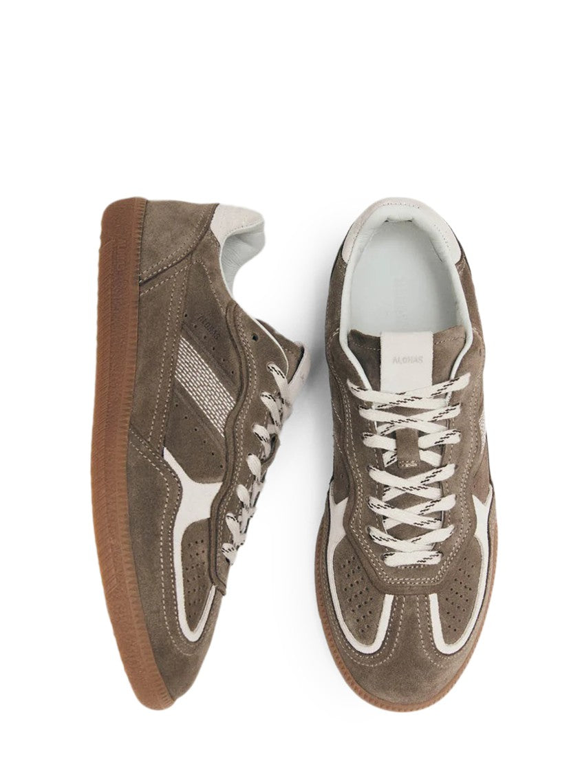 Alohas Taupe Leather Sneakers With Suede Texture