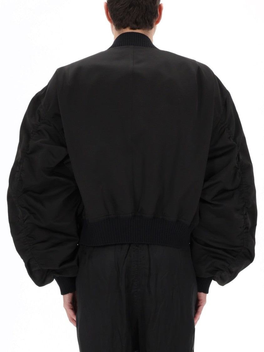 Rick Owens Neutrals Bucket Flight Voluminous Ruched Bomber Jacket