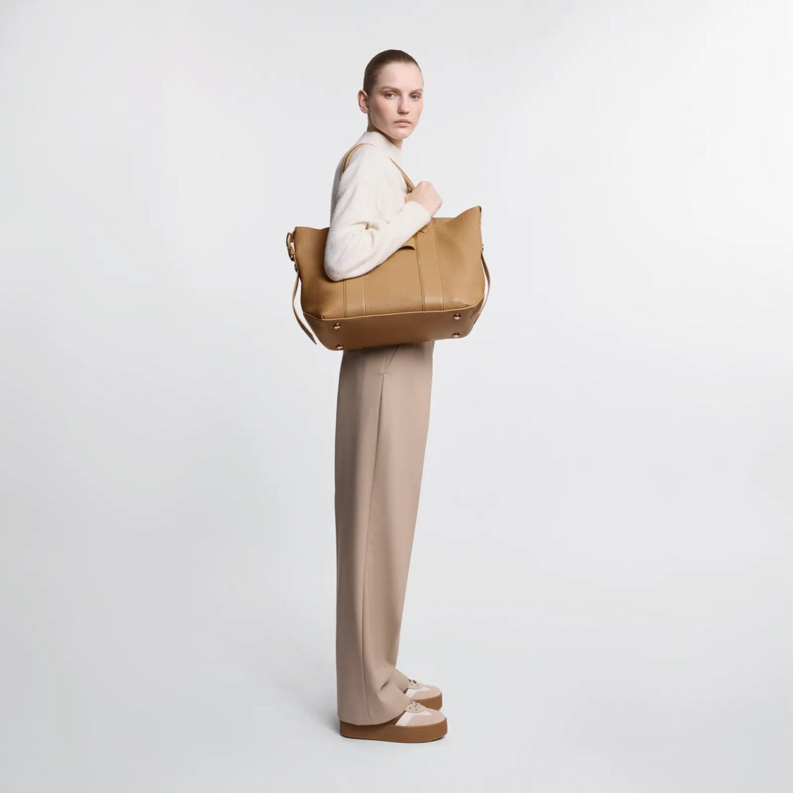 Hogan Spacious Medium Biscuit Leather Tote Bag