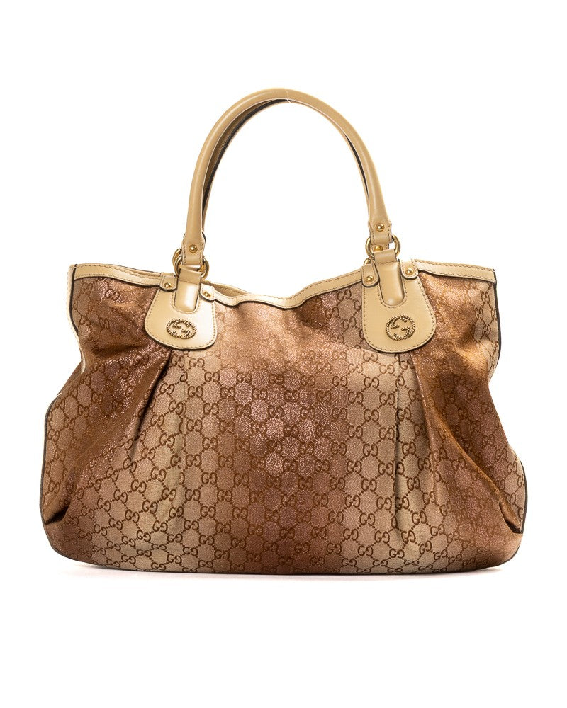 Gucci Scarlett Lurex Gg Supreme Beige Shopper