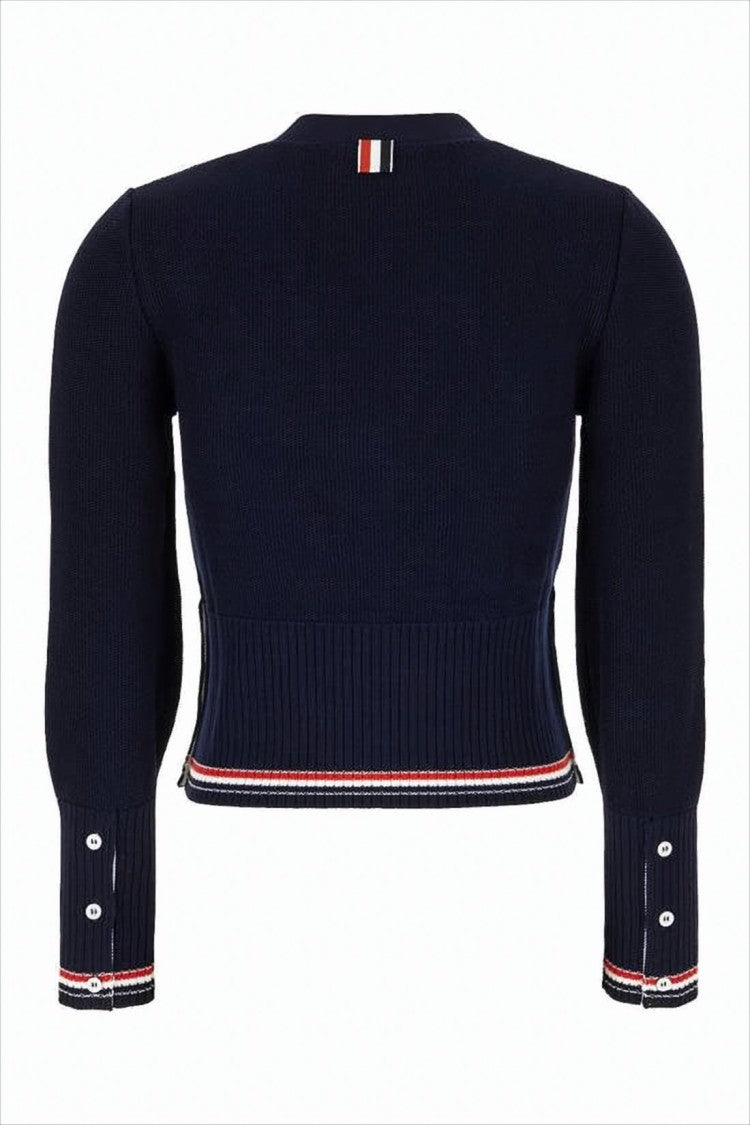 Thom Browne Deep V-Neck Cardigan With Tricolor Accents