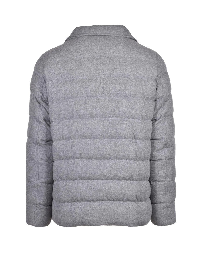 Herno Grey Quilted Double-Breasted Cashmere-Blend Parka