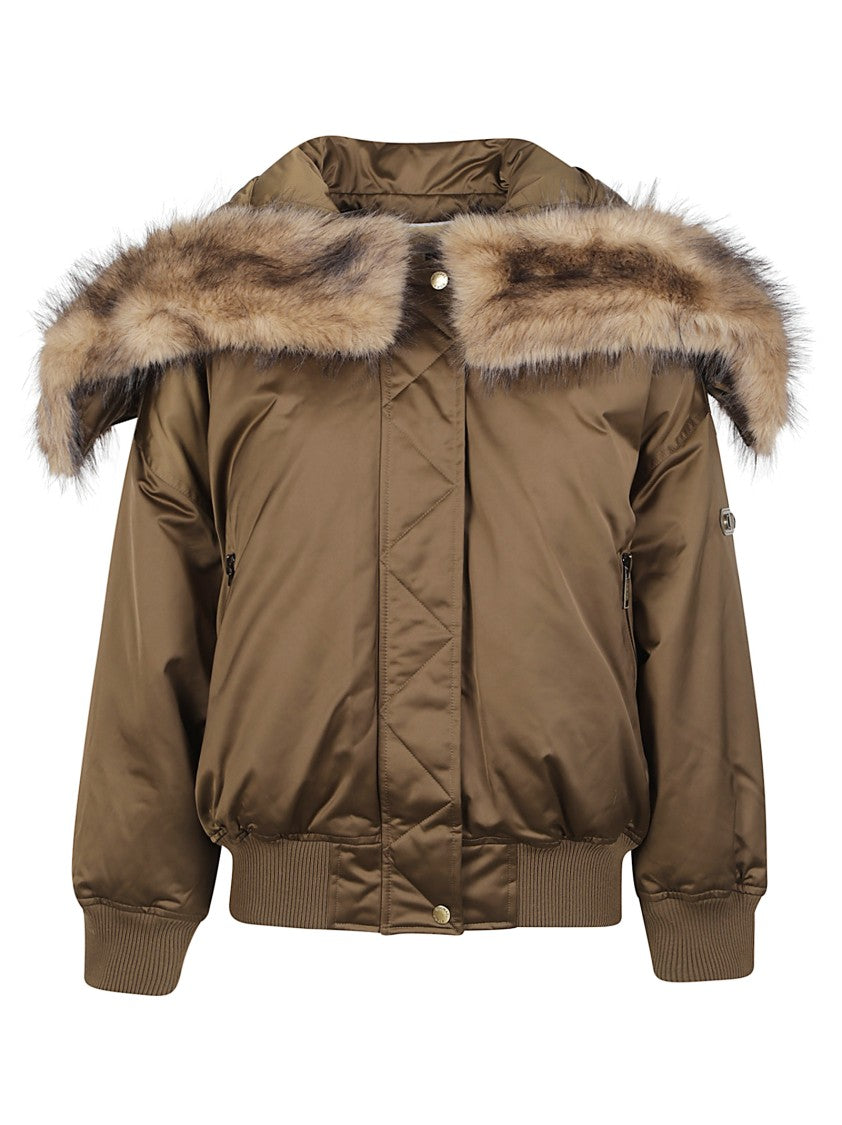 Michael Kors Cropped Fur Hooded Padded Down Bomber Jacket