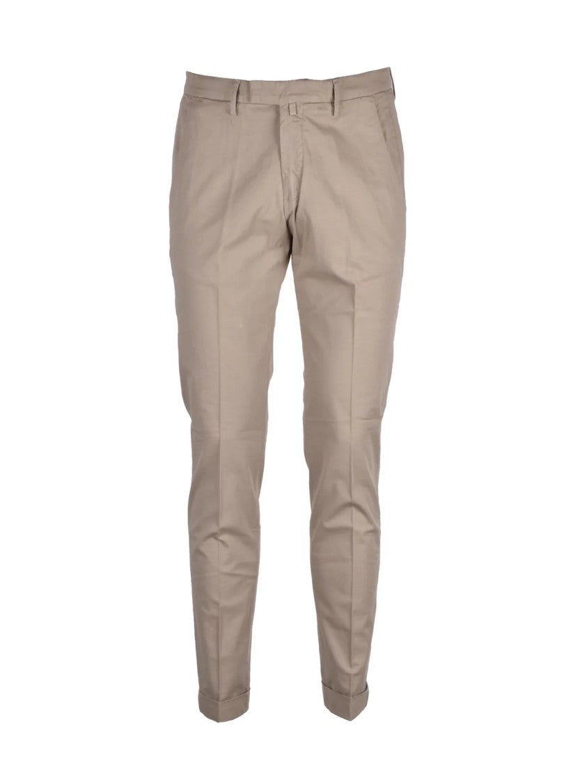 Briglia 1949 Slim Fit Trousers With Tapered Leg In Beige Cotton-Linen Blend