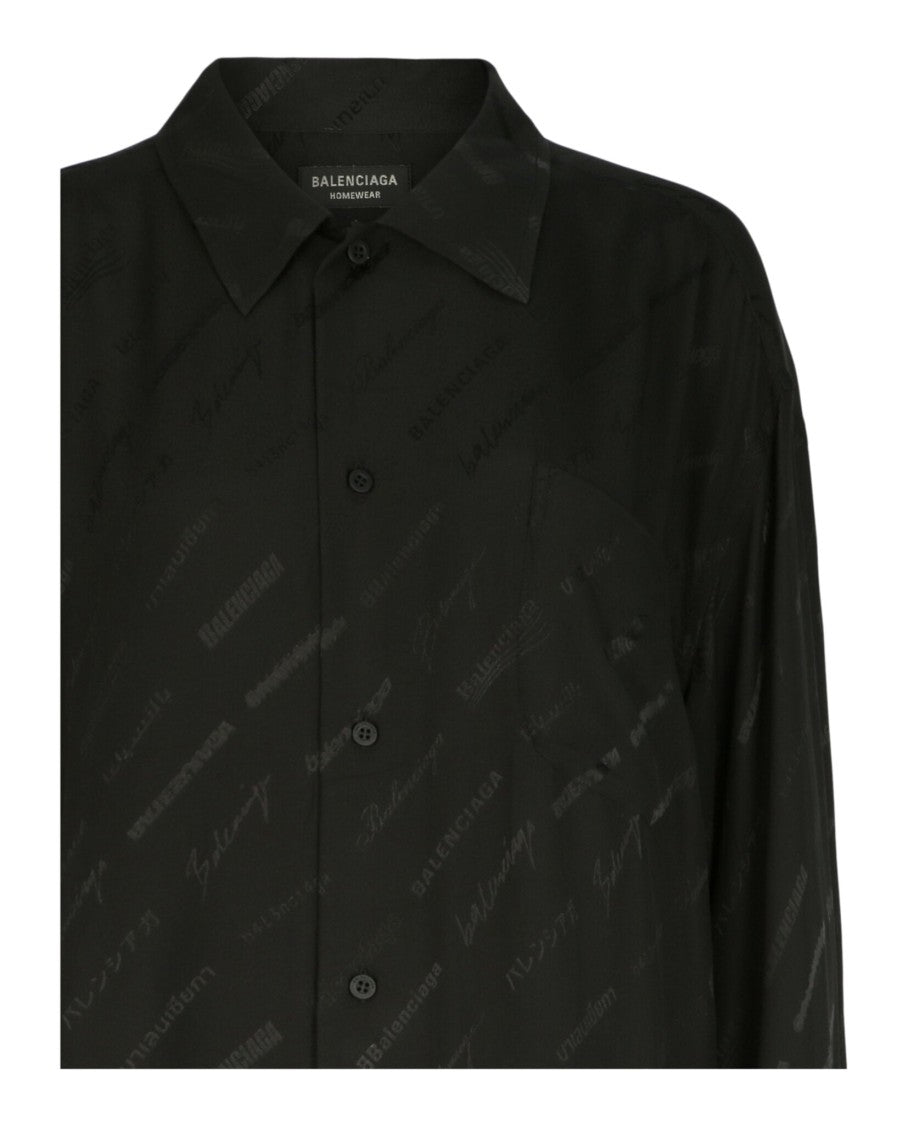 Balenciaga Oversized Silk Shirt With One-Tone Logomania Motif