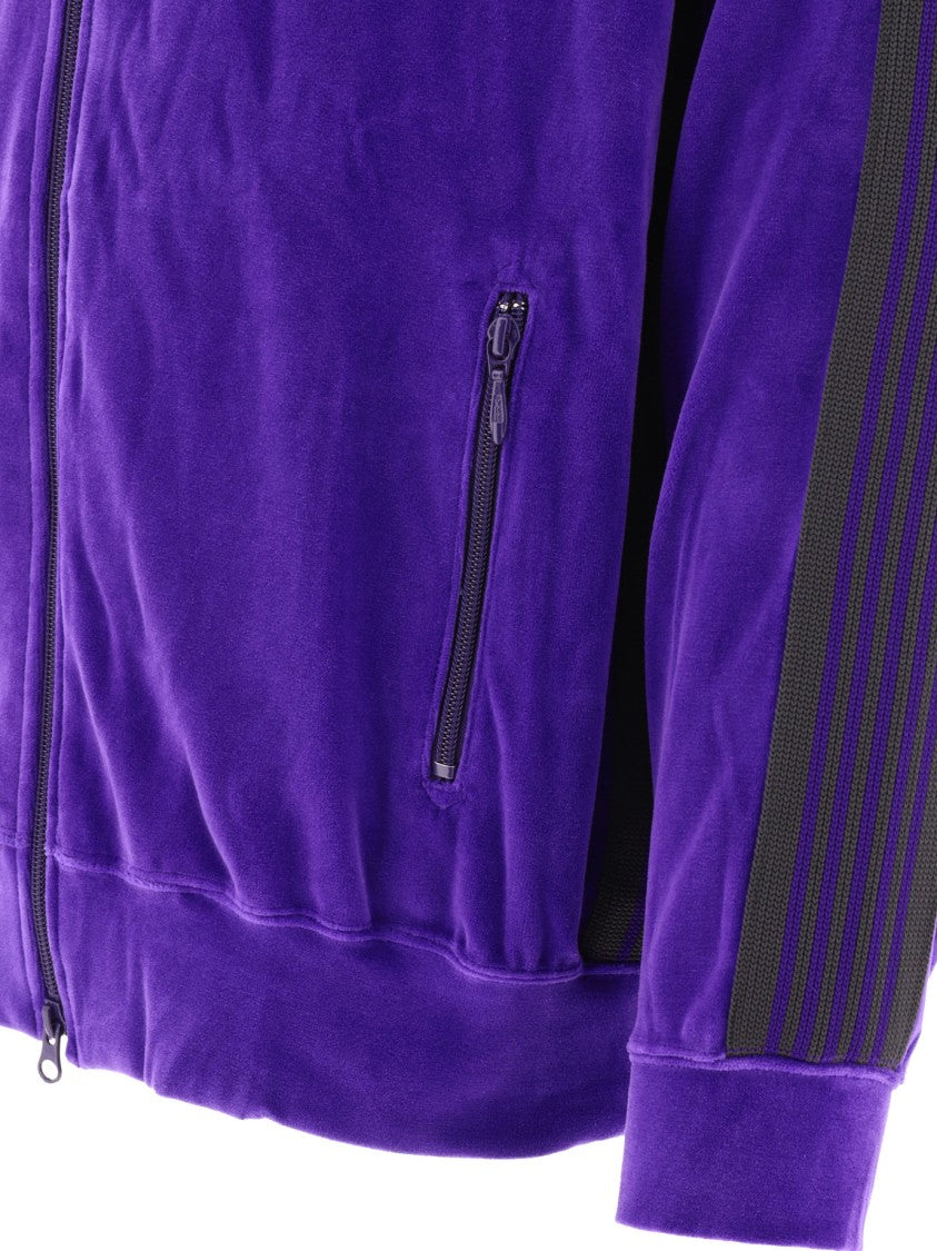 Needles Purple Velvet Sweatshirt With Zip Front