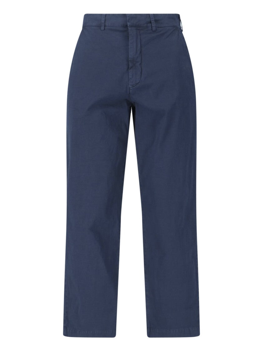 Ranra Blue Mid-Rise Cotton Straight Trousers