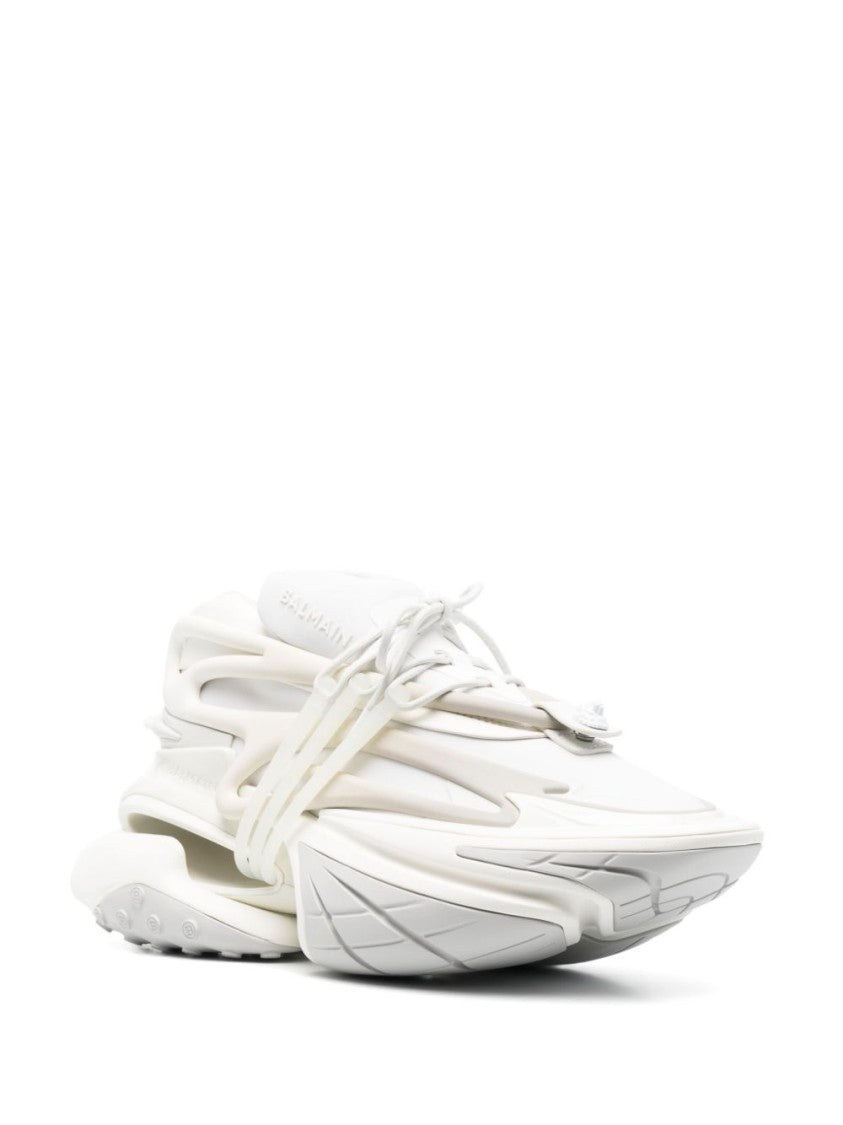 Balmain Futuristic Panelled White Sneakers With Sole