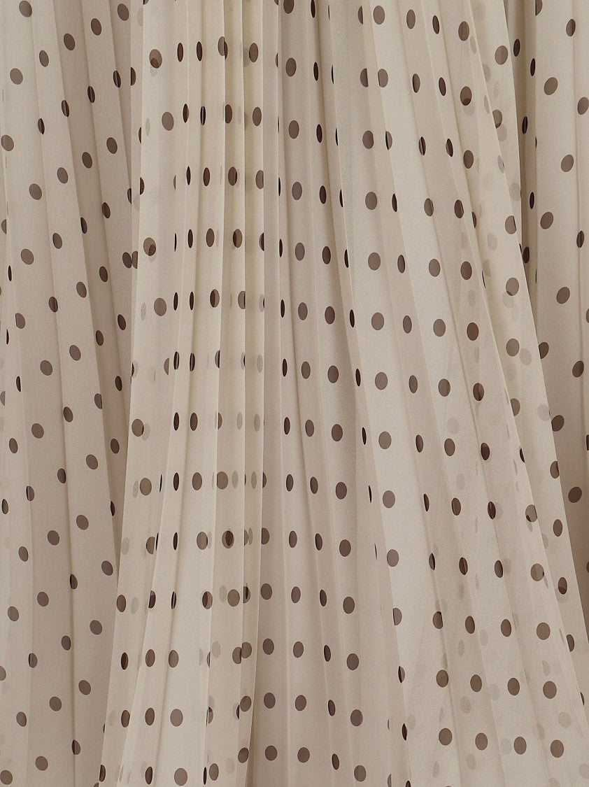 Parosh Pleated Silk Midi Skirt With Polka Dot Pattern