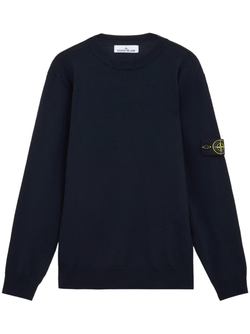 Stone Island Classic Crewneck Sweater In Deep Navy Virgin Wool