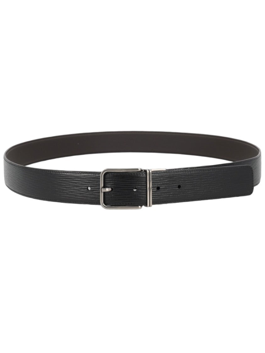 Zegna Textured Black Leather Silver Buckle Belt