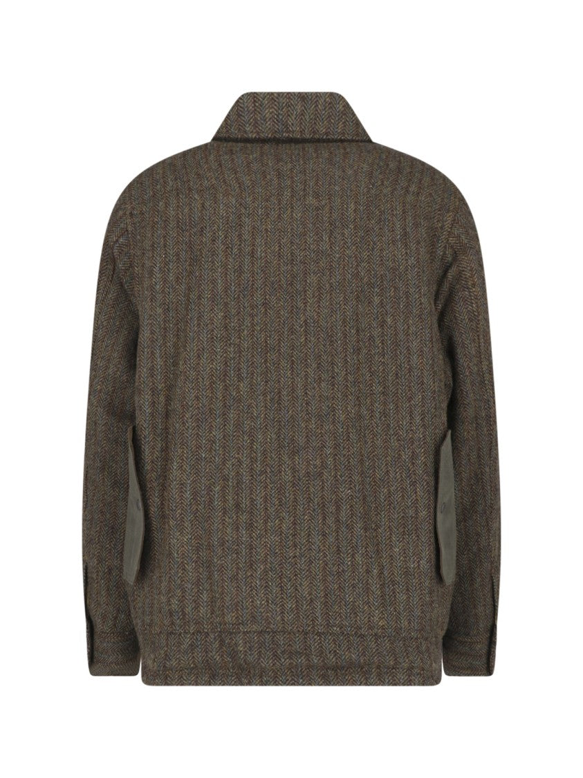 Roy Roger's Brown Herringbone Classic Collar Wool-Blend Jacket