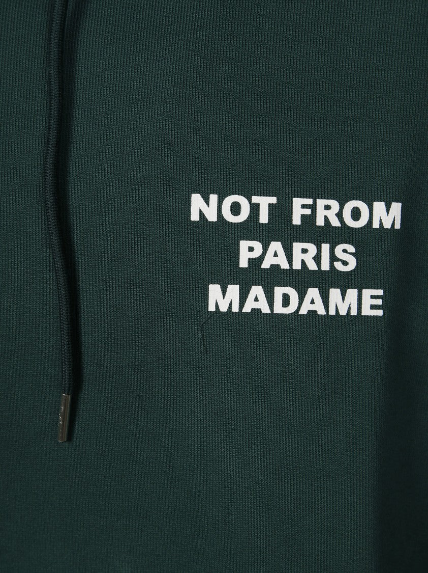 Drôle De Monsieur Deep Green Bold Slogan Relaxed-Fit Hoodie