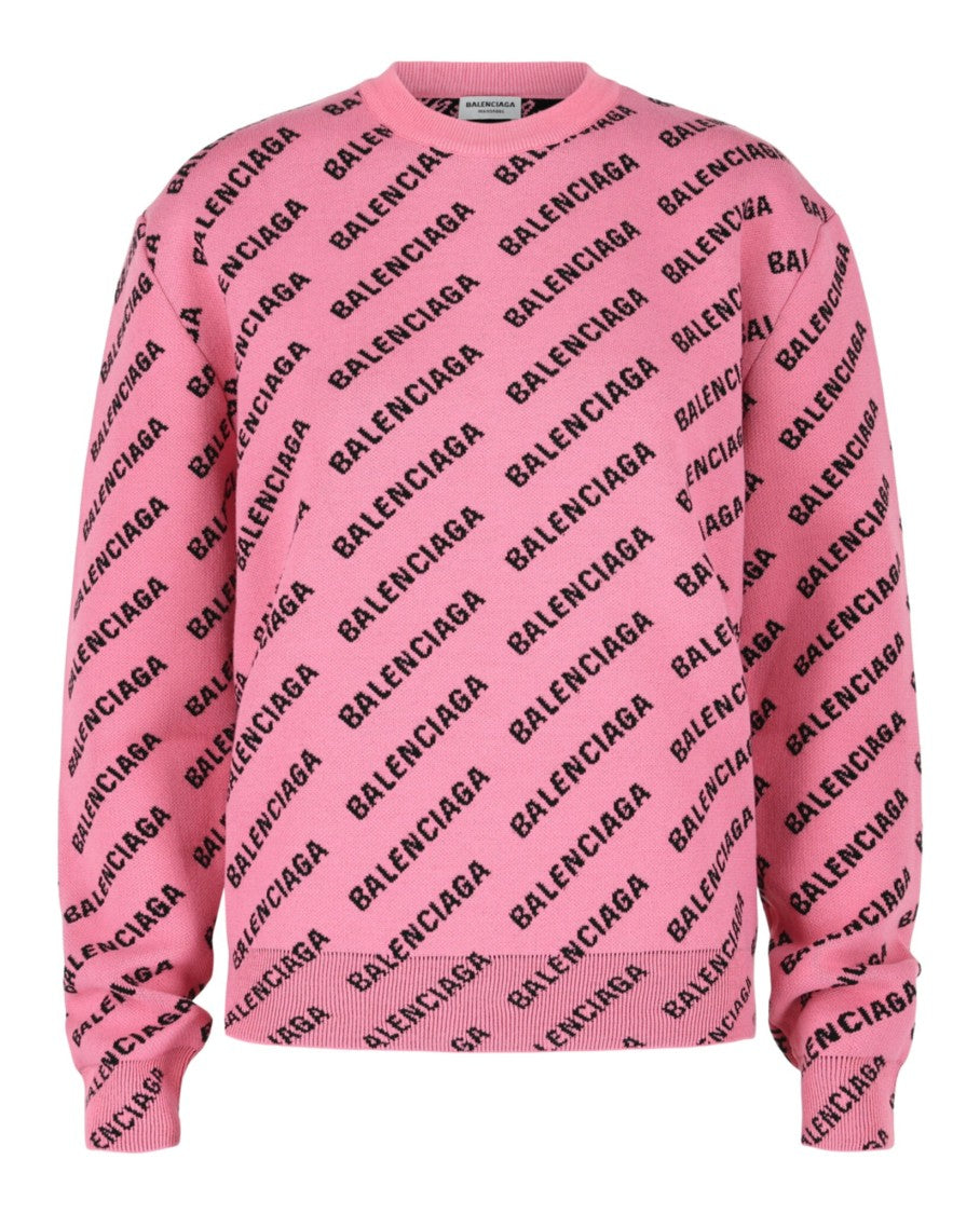 Balenciaga Allover Logo Cropped Sweater