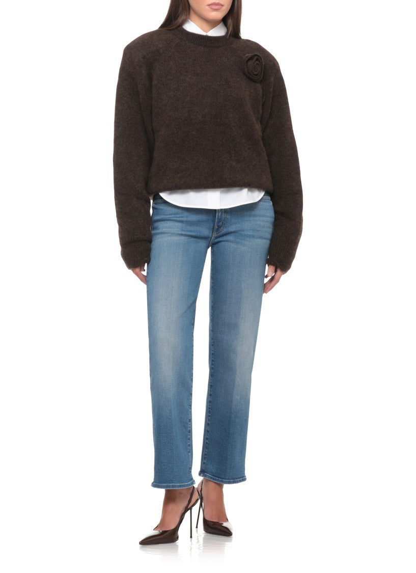 Rotate Brown Textured Rose Detail Sweater