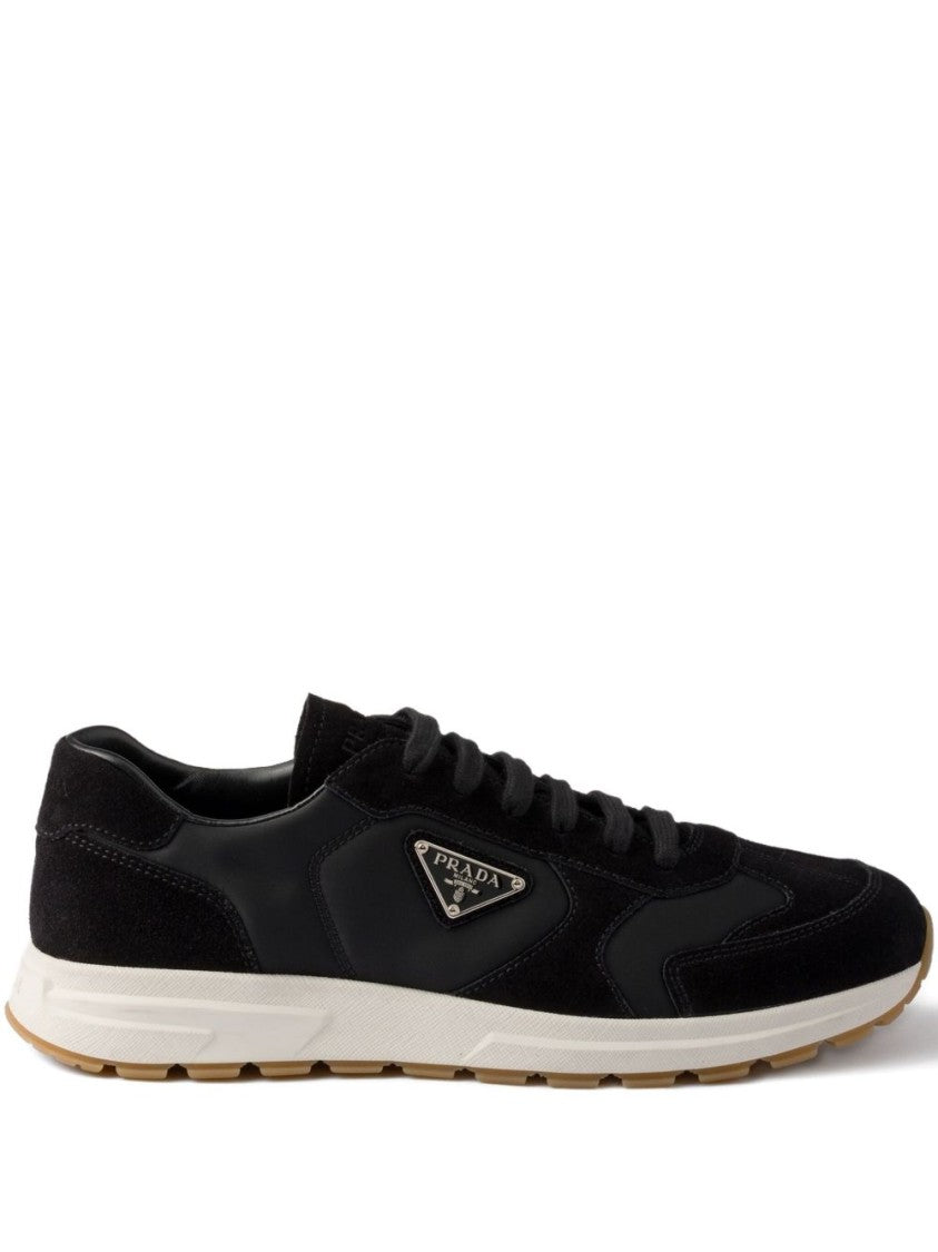 Prada Black Textured Triangular Logo Sneakers