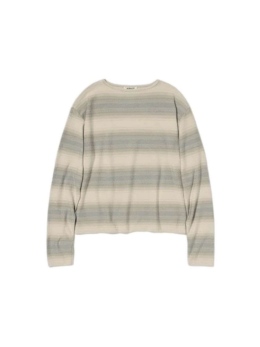Auralee Horizontal Stripe Lightweight Sweater With Relaxed Fit
