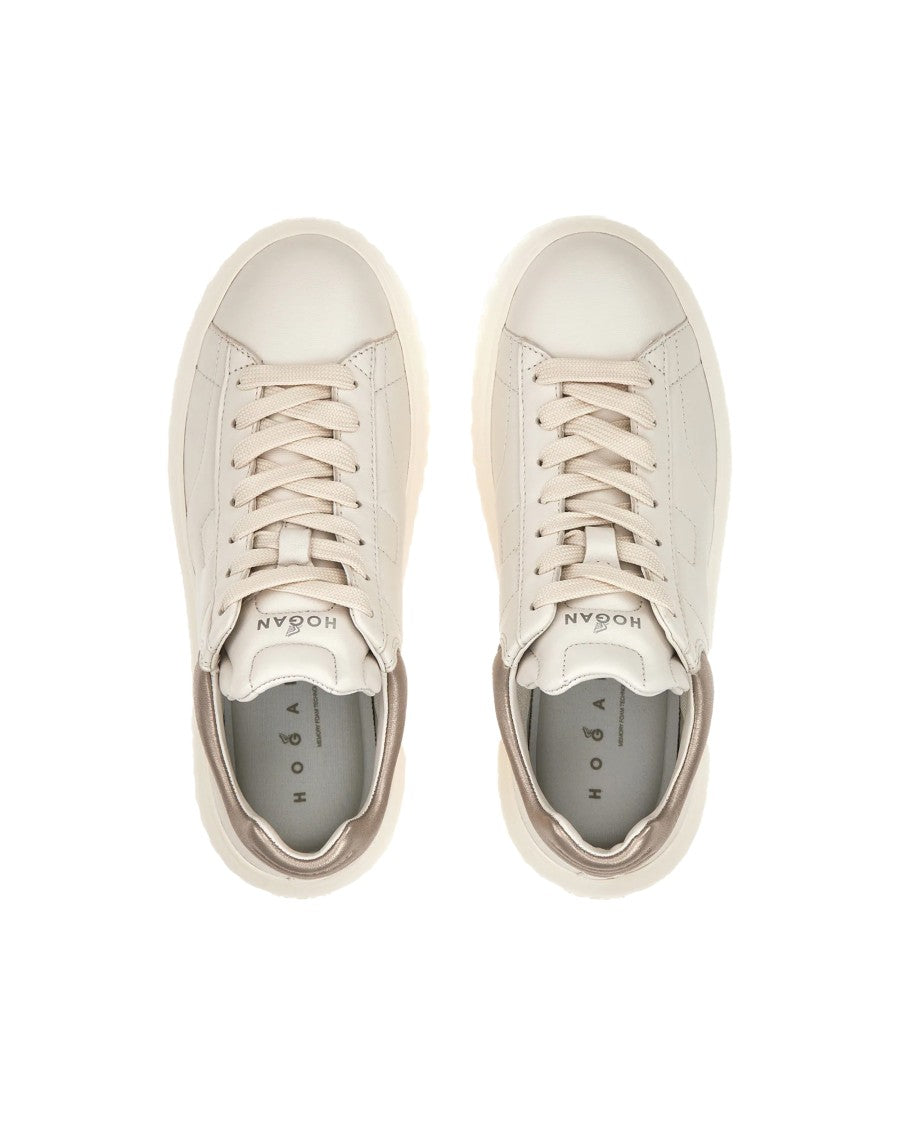 Hogan H-Stripes Ivory/Gold Sneakers