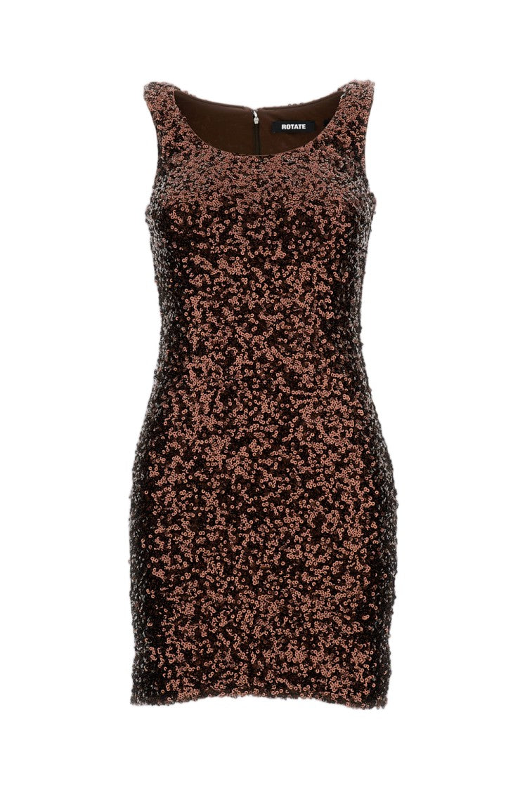 Rotate Brown Sequin-Embellished Midi Dress With Zip Closure