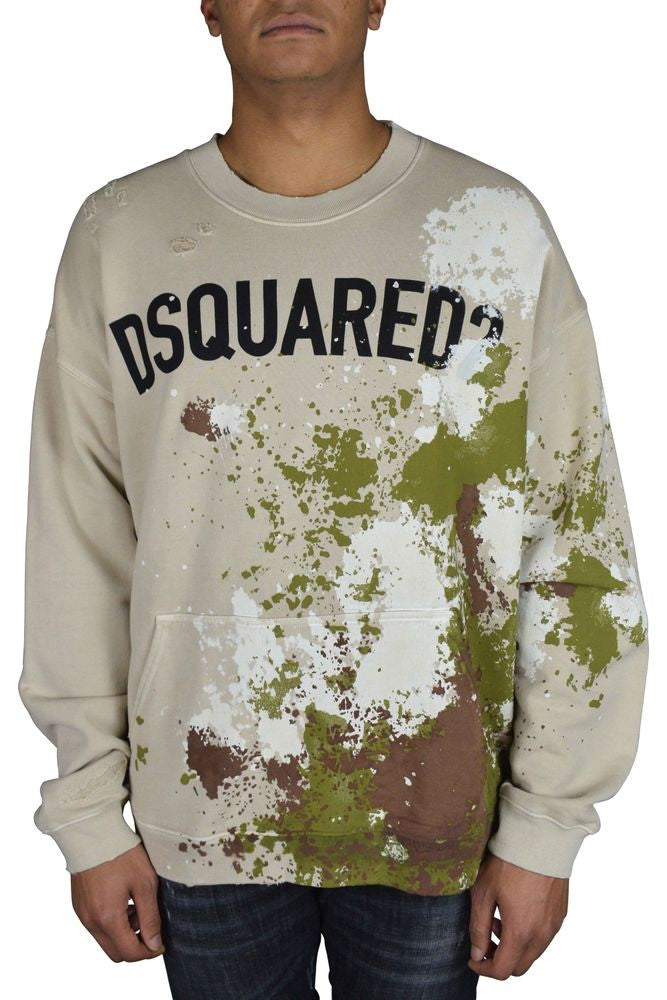 Dsquared2 Artfully Stained Beige Cotton Sweatshirt