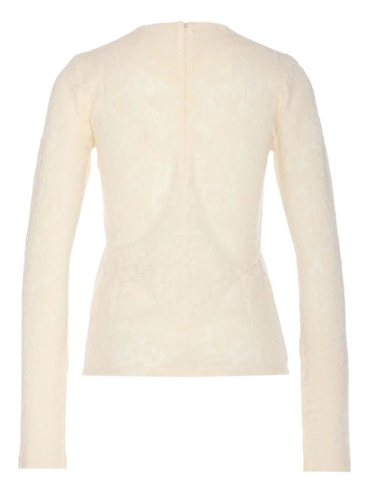 Pinko Beige Marinara Lace-Textured Wool-Blend Blouse