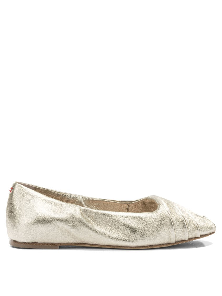 Halmanera Gold Leather Ballerinas With Pleated Detailing