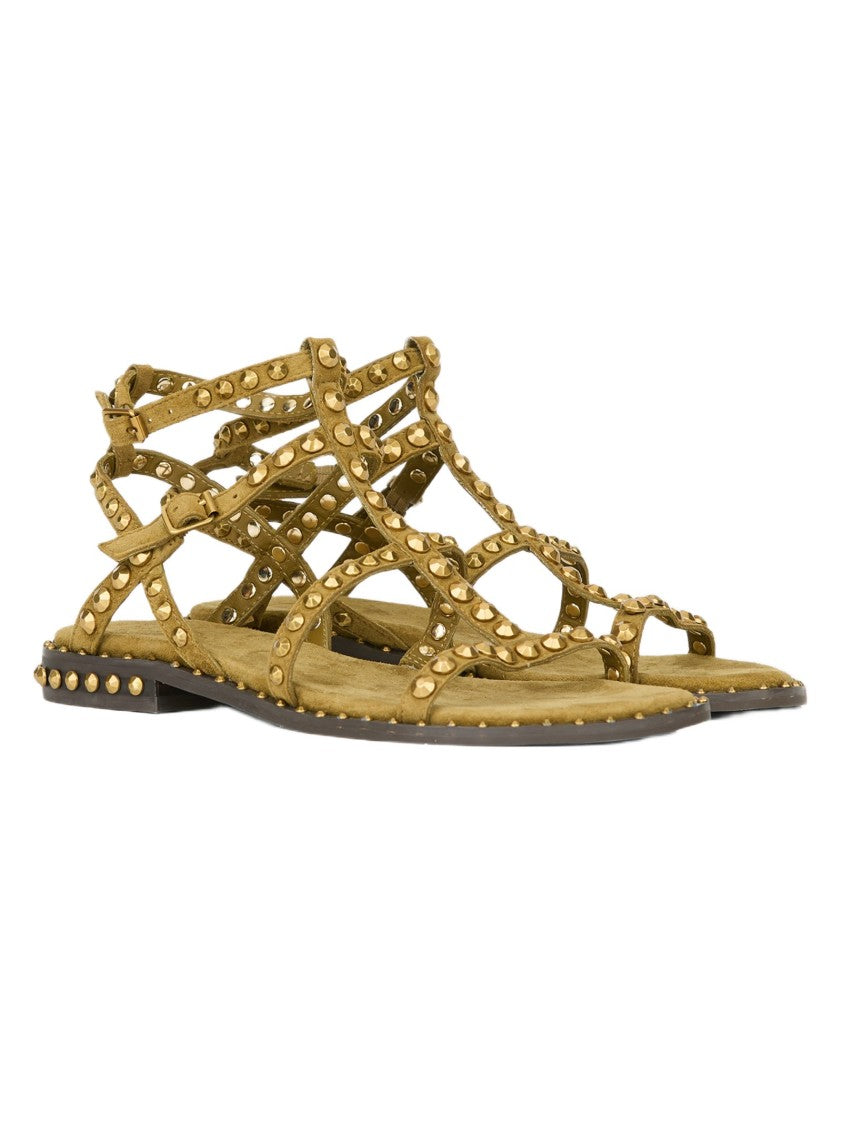 Ash Studded Flat Sandals With Ankle Straps And Cushioned Insole