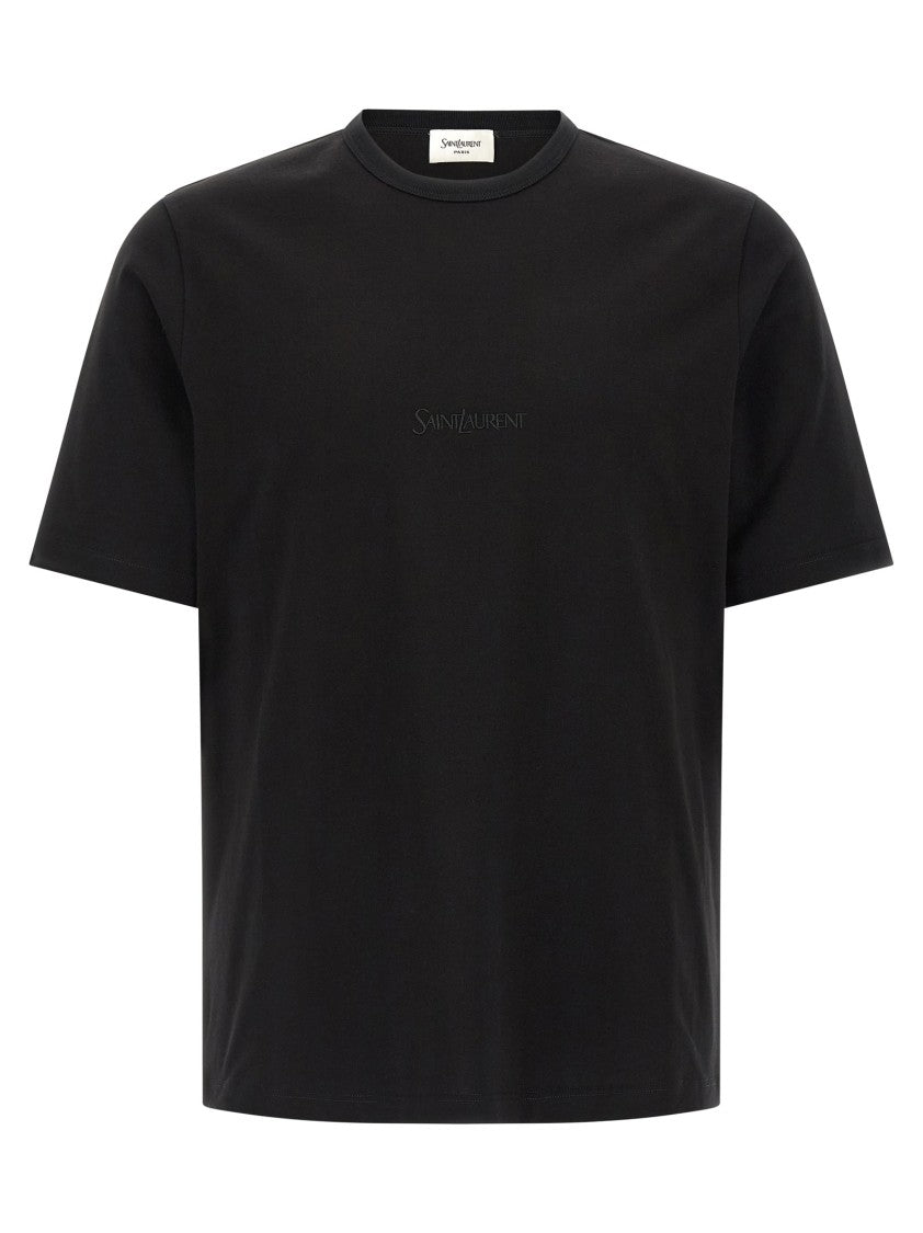 Saint Laurent Black Cotton T-Shirt With Tone-On-Tone Embroidery