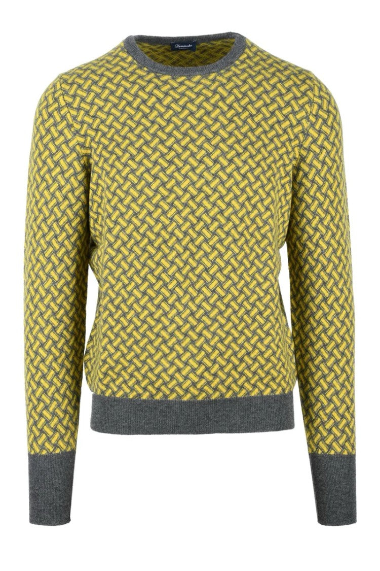 Drumohr Cashmere Crew Neck Pullover - Yellow/Grey