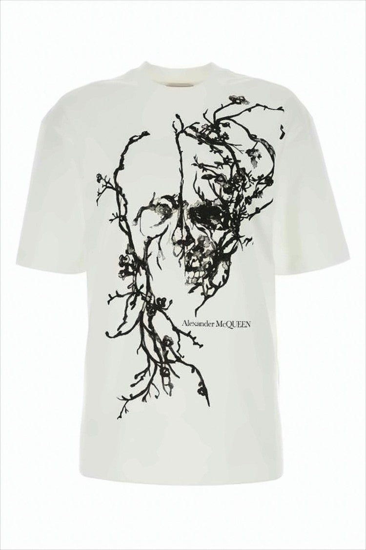 Alexander Mcqueen Short-Sleeved White T-Shirt With Graphic Skull Design