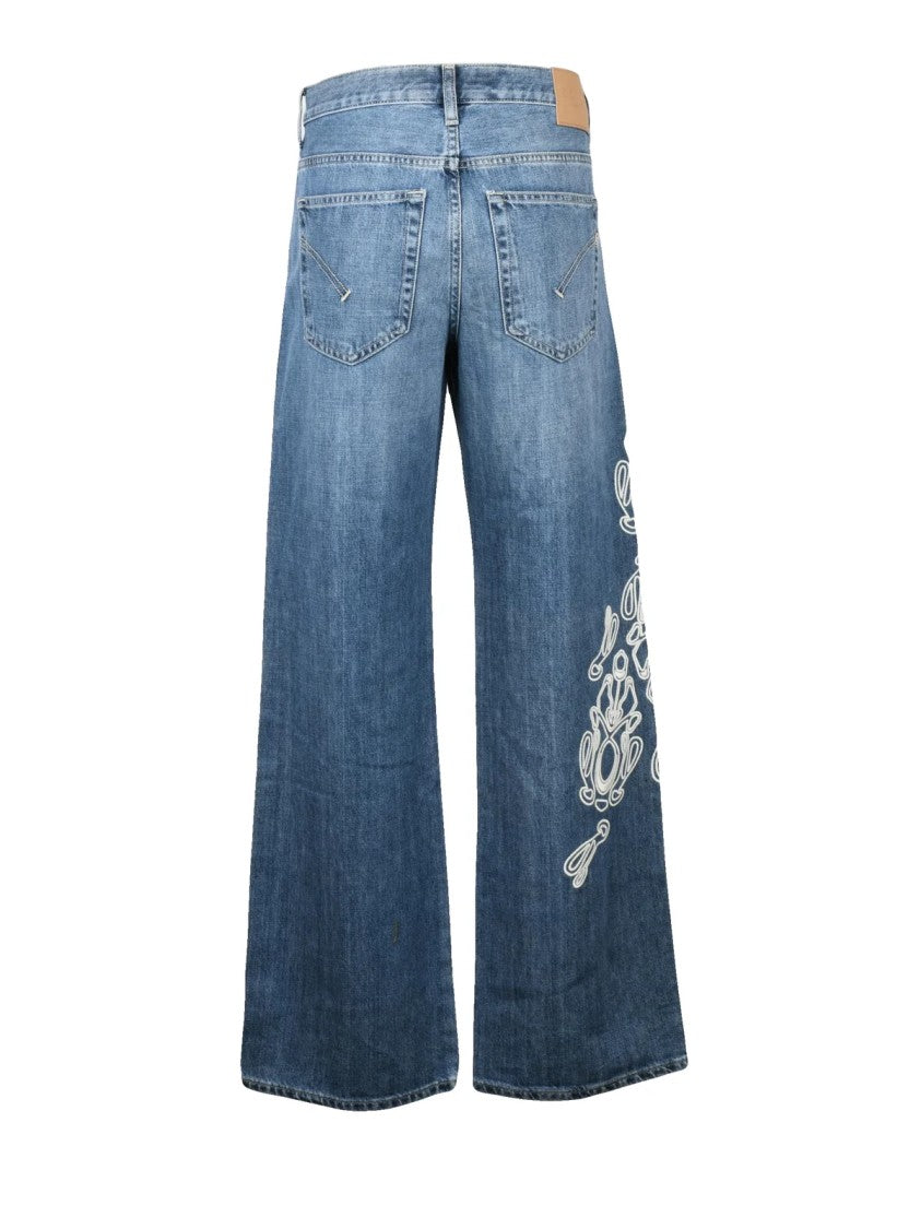 Dondup Jacklyn Wide Leg Jeans Embroidered - Blue