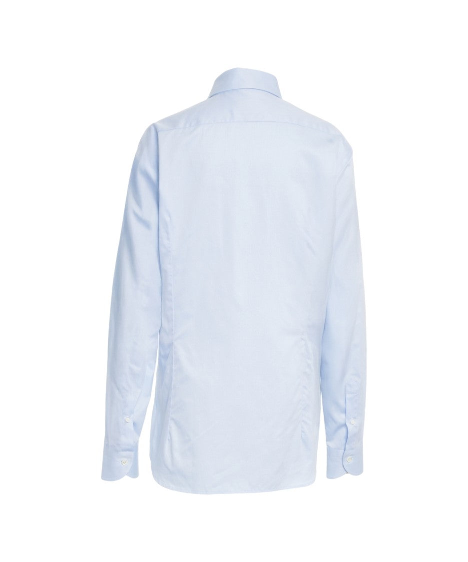 Guglieminotti Light Blue Cotton Shirt With Refined Kent Collar