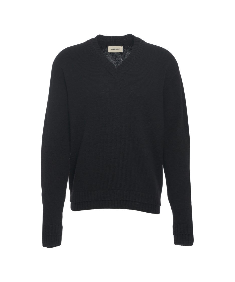 Atomo Factory V-Neck Sweater With Ribbed Cuffs And Hem