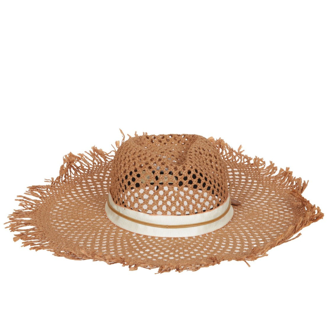 Catarzi Open-Weave Wide-Brimmed Hat With Fringed Edge