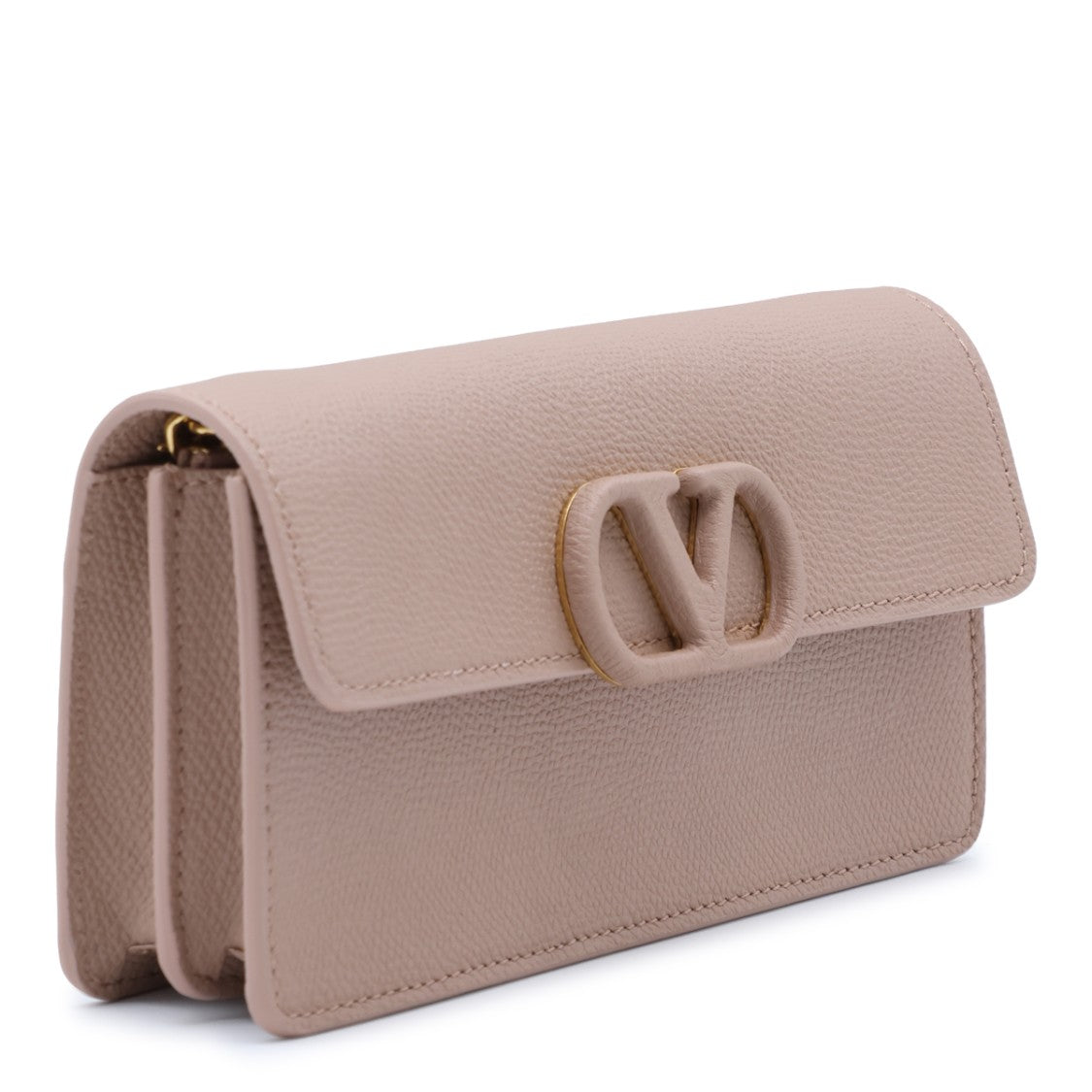 Valentino Garavani Pebbled Textured Flap Logo Emblem Wallet