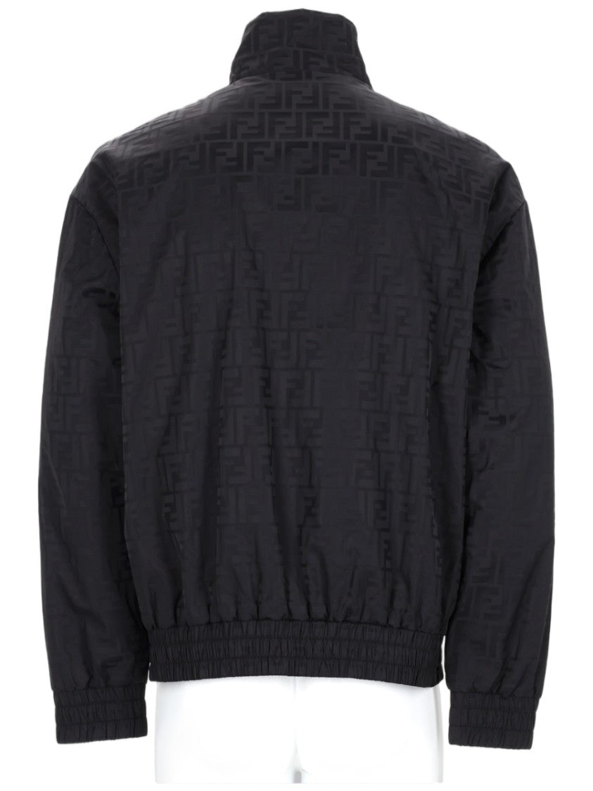 Fendi Tonal Patterned Bomber Jacket With High Collar And Snug Fit