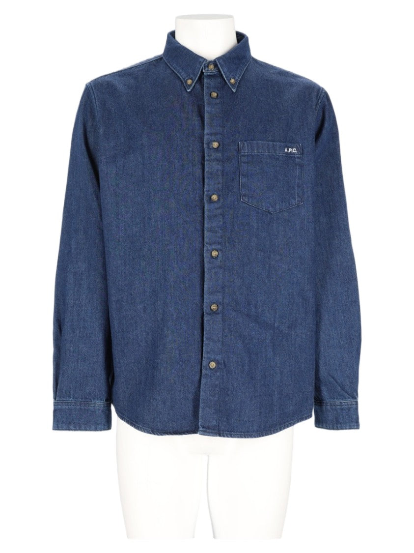 A.P.C. Multicolour Button-Up Denim Texture Organic Cotton Shirt
