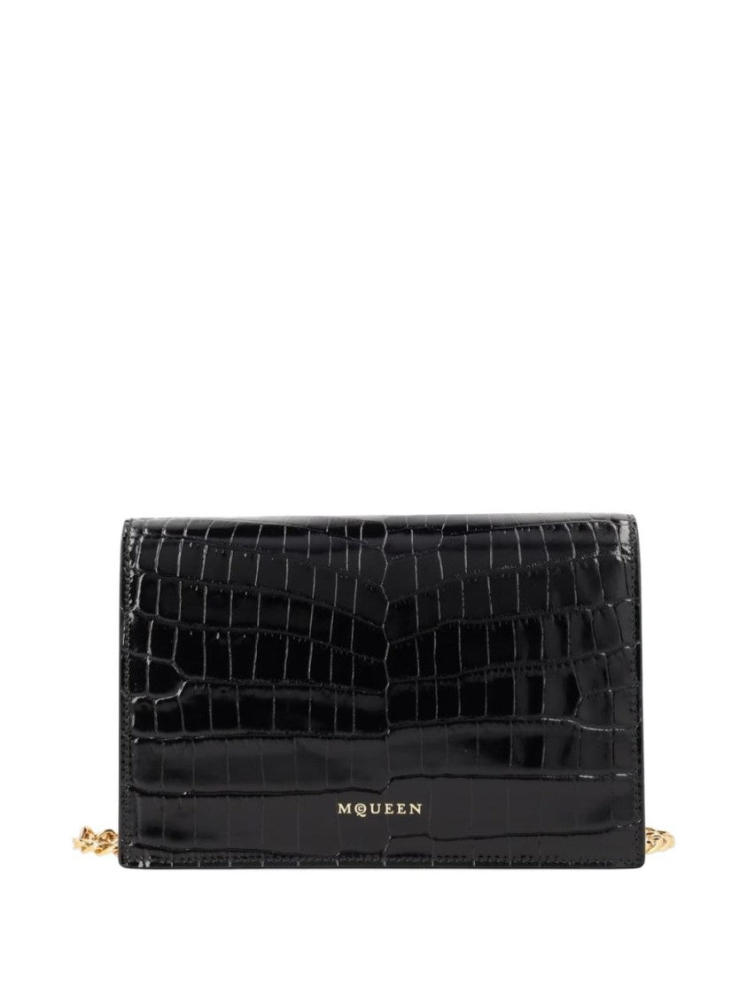 Alexander Mcqueen Embossed Crocodile-Effect Leather Shoulder Bag